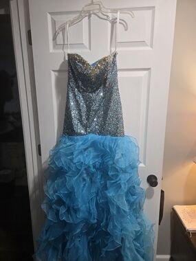 Sparkling Blue Ruffled Women's Party Dress